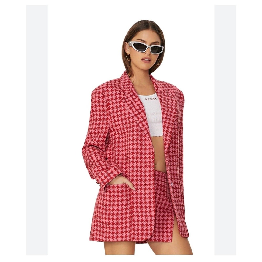 AFRM Sassy XL Pink Red Herringbone Lined Oversized Fit Blazer Barbie core READ - Picture 6 of 16
